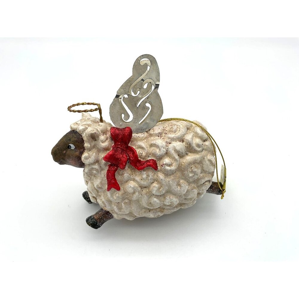 Mark Roberts Collection VTG Angel Sheep Ornament Glitter Accents Metal Wings